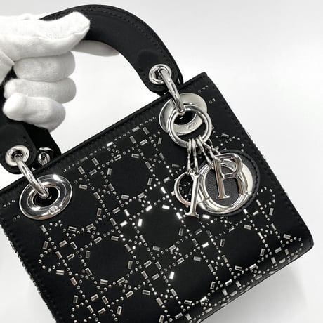CHRISTIAN DIOR レディディオール ミニ M0500PRTC サテン/ビーズ ブラック ハンドバッグ