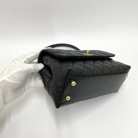 CHANEL 保存品 ココハンドルS キャビアスキン 2WAYハンドバッグ ブラック/ゴールド金具ICチープランダム番台