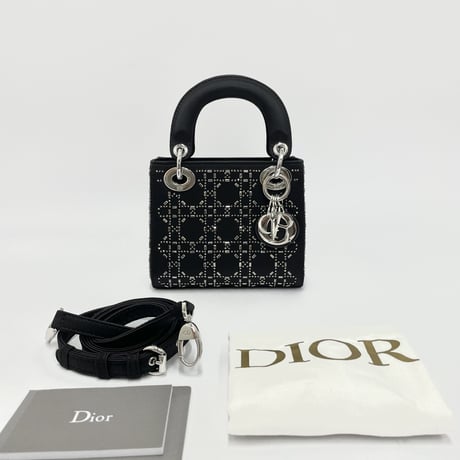 CHRISTIAN DIOR レディディオール ミニ M0500PRTC サテン/ビーズ ブラック ハンドバッグ