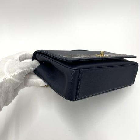 CHANEL キャビアスキン フルフラップ チェーンショルダーバッグ ネイビー／ゴールド金具 27番台