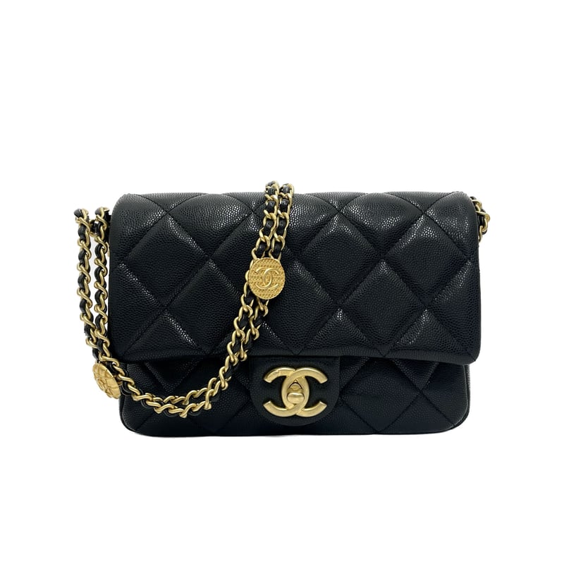 CHANEL キャビアスキン マトラッセ コインWチェーン ショルダー CHANEL キャビアスキン マトラッセ コインWチェーン ショルダー