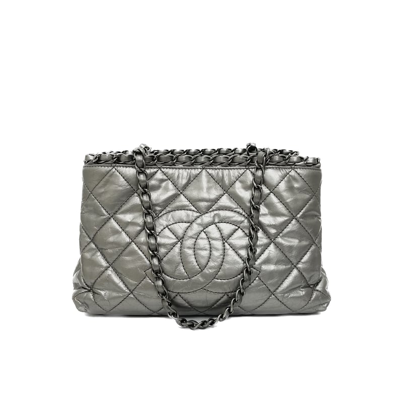 CHANEL レザー シルバー加工 チェーンミー トートバッグ 16番台