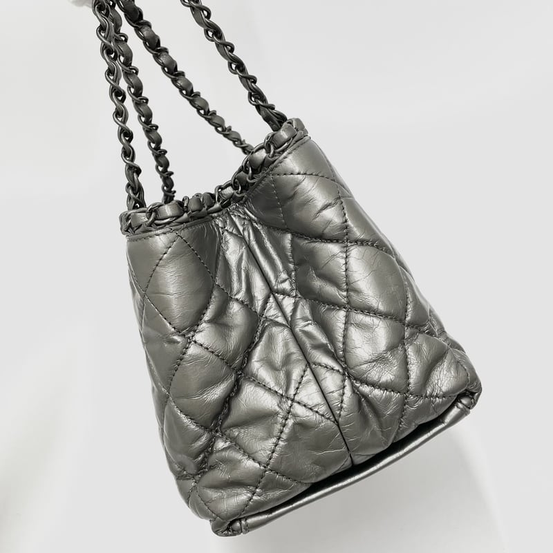 CHANEL レザー シルバー加工 チェーンミー トートバッグ 16番台