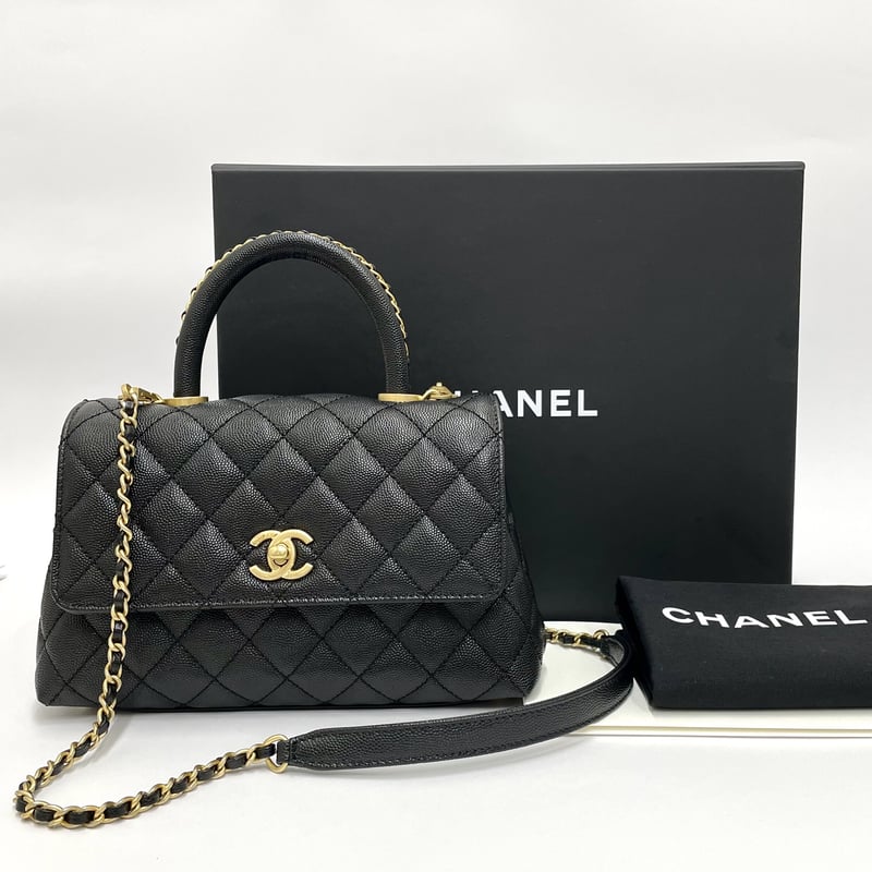 CHANEL 保存品 ココハンドルS キャビアスキン 2WAYハンドバッグ