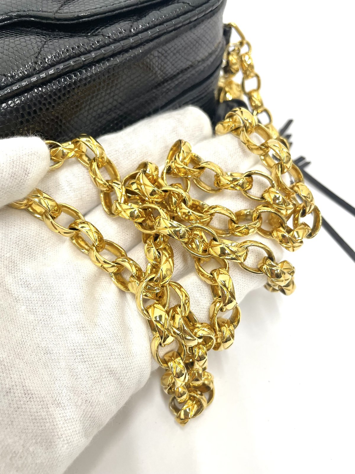 CHANEL リザード チェーンショルダーバッグ タッセルチャーム 2番台 