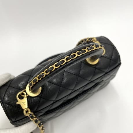 CHANEL 保存品 ココハンドルS キャビアスキン 2WAYハンドバッグ ブラック/ゴールド金具ICチープランダム番台