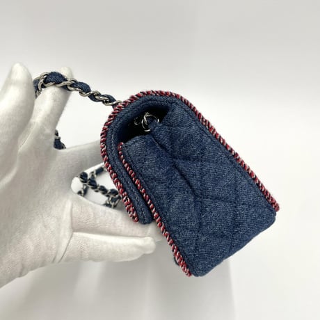 CHANEL ミニ マトラッセ チェーンショルダーバッグ デニム  ブルー／レッド／ホワイト 26番台