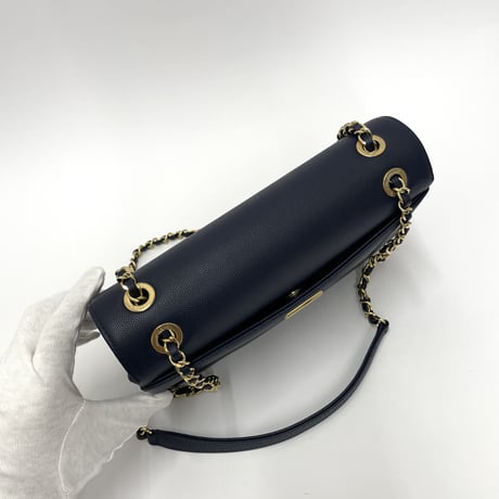 CHANEL キャビアスキン フルフラップ チェーンショルダーバッグ ネイビー／ゴールド金具 27番台