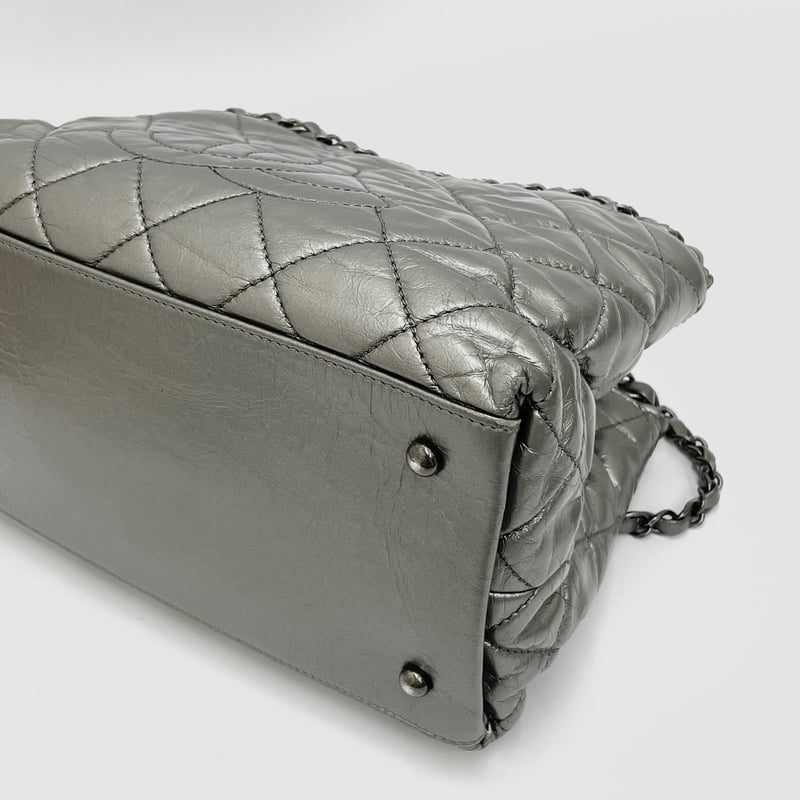 CHANEL レザー シルバー加工 チェーンミー トートバッグ 16番台