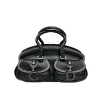 CHRISTIAN DIOR マルチポケット ワイルドステッチ ハンドバッグ ブラック／シルバー金具