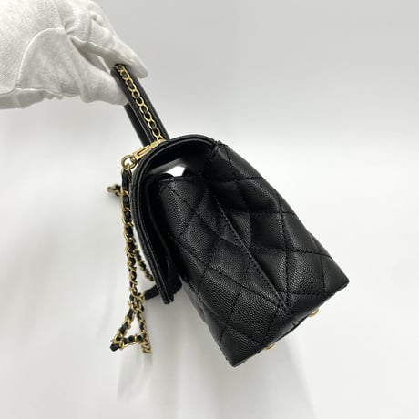 CHANEL 保存品 ココハンドルS キャビアスキン 2WAYハンドバッグ ブラック/ゴールド金具ICチープランダム番台