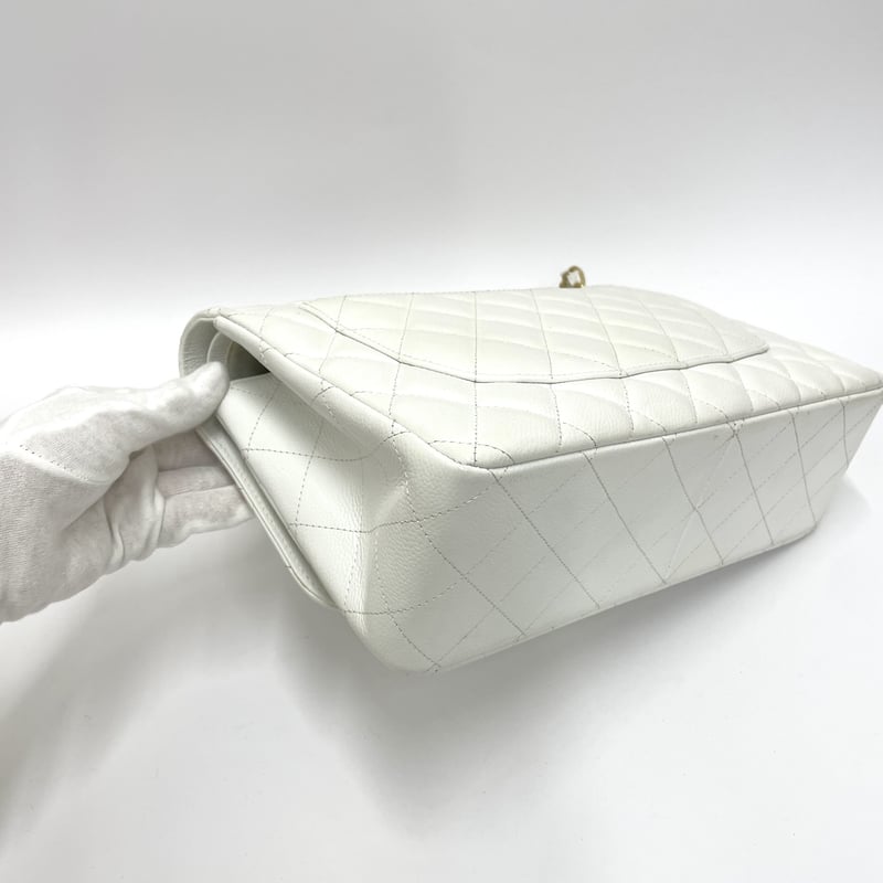 CHANEL キャビアスキン マトラッセ Jumbo Wフラップ チェーン