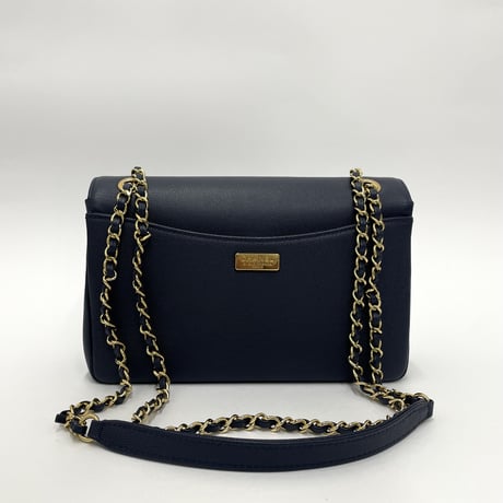 CHANEL キャビアスキン フルフラップ チェーンショルダーバッグ ネイビー／ゴールド金具 27番台