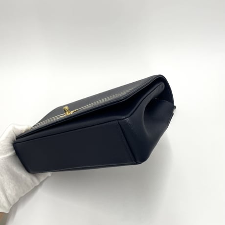 CHANEL キャビアスキン フルフラップ チェーンショルダーバッグ ネイビー／ゴールド金具 27番台