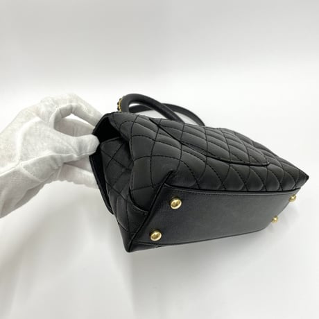CHANEL 保存品 ココハンドルS キャビアスキン 2WAYハンドバッグ ブラック/ゴールド金具ICチープランダム番台