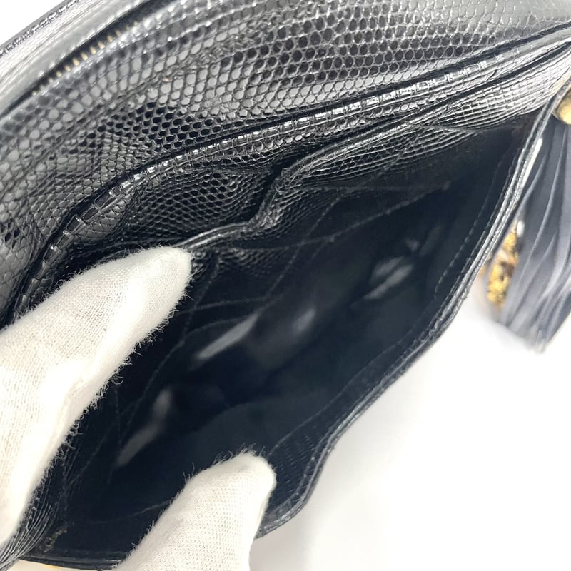CHANEL リザード チェーンショルダーバッグ タッセルチャーム 2番台