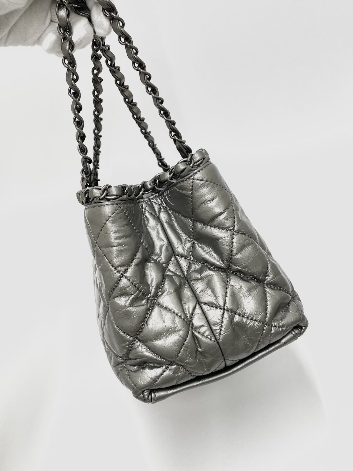 CHANEL レザー シルバー加工 チェーンミー トートバッグ 16番台