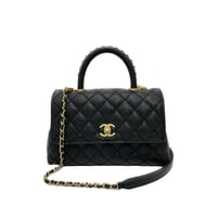 CHANEL 保存品 ココハンドルS キャビアスキン 2WAYハンドバッグ ブラック/ゴールド金具ICチープランダム番台