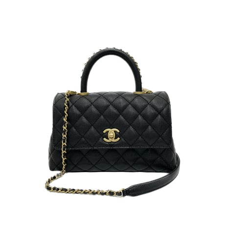 CHANEL 保存品 ココハンドルS キャビアスキン 2WAYハンドバッグ ブラック/ゴールド金具ICチープランダム番台