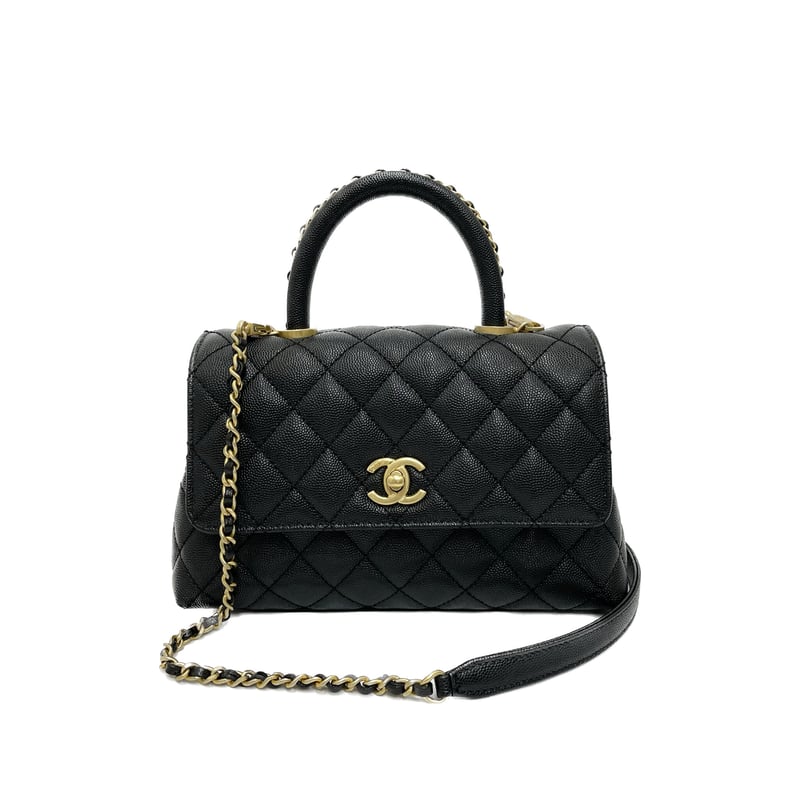 CHANEL 保存品 ココハンドルS キャビアスキン 2WAYハンドバッグ 
