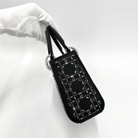 CHRISTIAN DIOR レディディオール ミニ M0500PRTC サテン/ビーズ ブラック ハンドバッグ