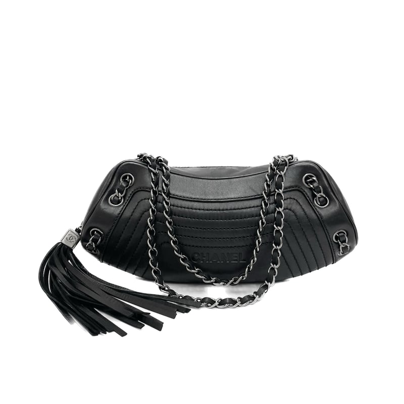 CHANEL ラムスキン フリンジ付き チェーンショルダーバッグ 8番台