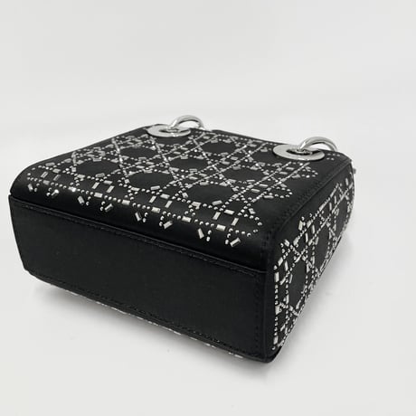CHRISTIAN DIOR レディディオール ミニ M0500PRTC サテン/ビーズ ブラック ハンドバッグ