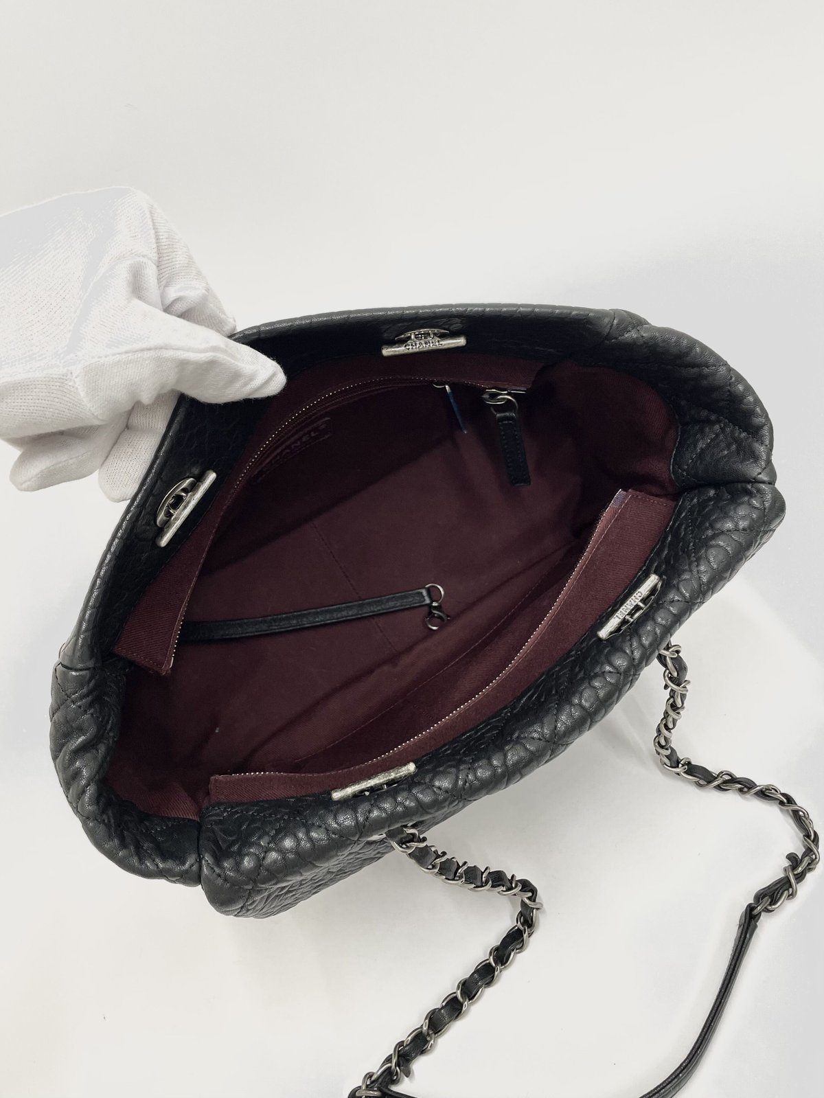 CHANEL レザー シワ加工 チェーンショルダー トートバッグ 21 CHANEL レザー シワ加工 チェーンショルダー トートバッグ 21