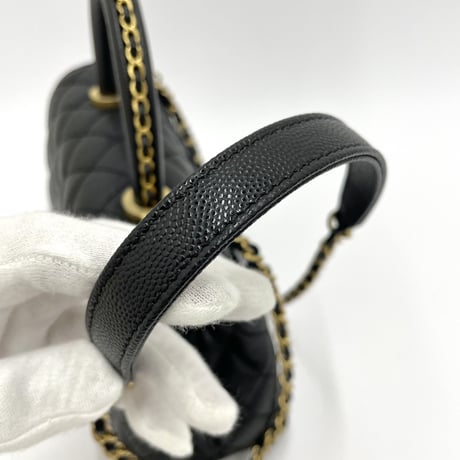 CHANEL 保存品 ココハンドルS キャビアスキン 2WAYハンドバッグ ブラック/ゴールド金具ICチープランダム番台