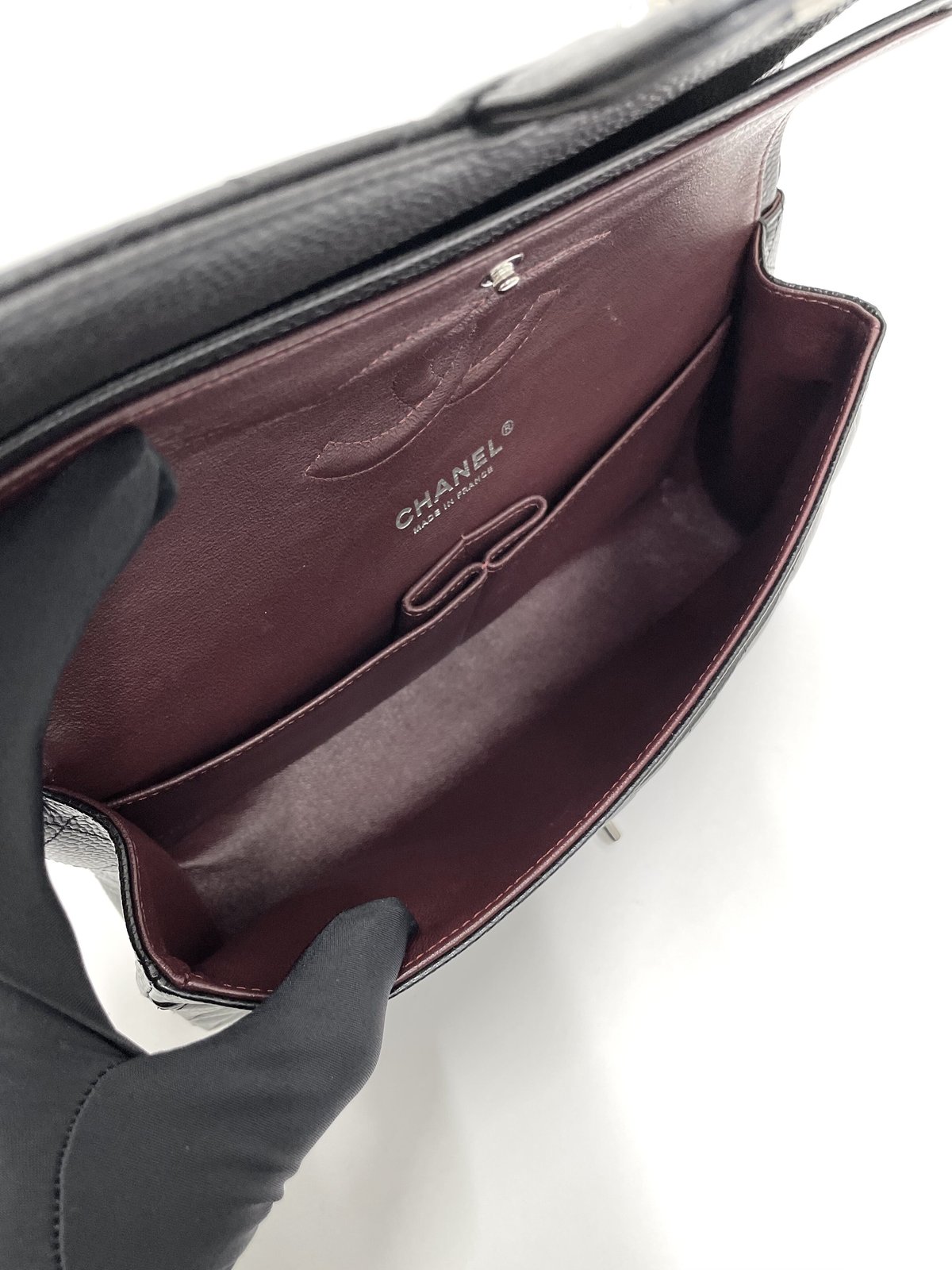 CHANEL マトラッセWフラップチェーンショルダーバッグ キャビアスキン