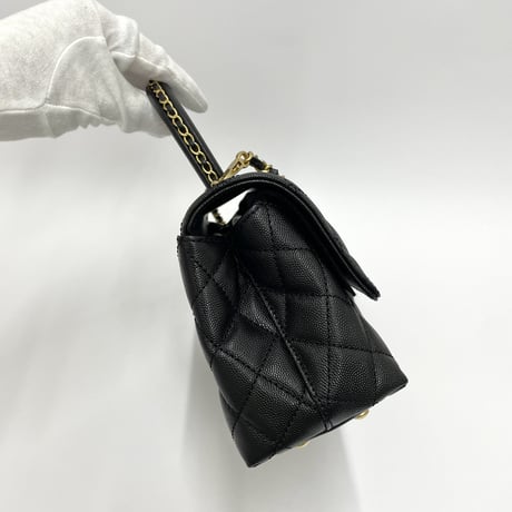 CHANEL 保存品 ココハンドルS キャビアスキン 2WAYハンドバッグ ブラック/ゴールド金具ICチープランダム番台