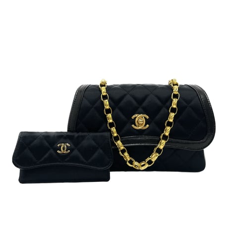 CHANEL 激レア サテン マトラッセ ココマーク ポーチ付 チェーンショルダーバッグ 1番台