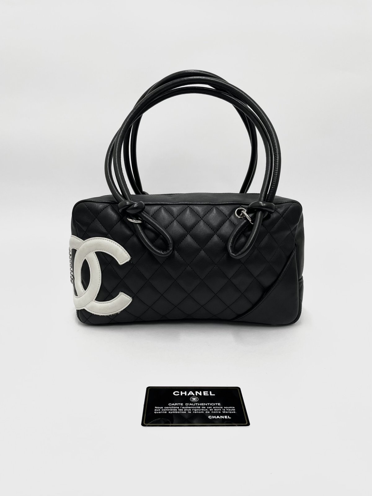 CHANEL Shoulder Bag A25171 Bowling bag Cambon line lambskin white