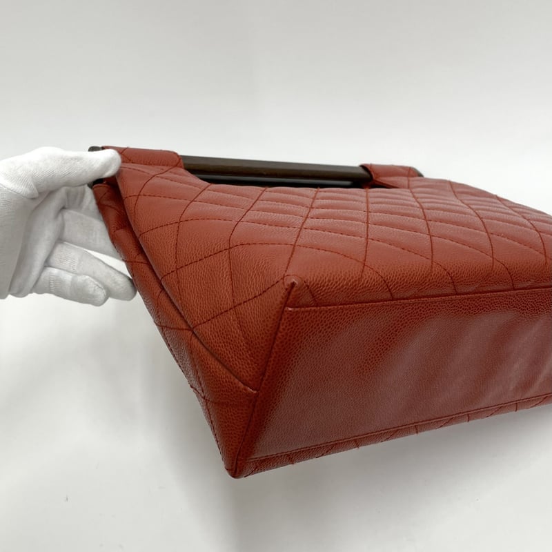 CHANEL キャビアスキン マトラッセ ウッド調 ハンドバッグ 8番台