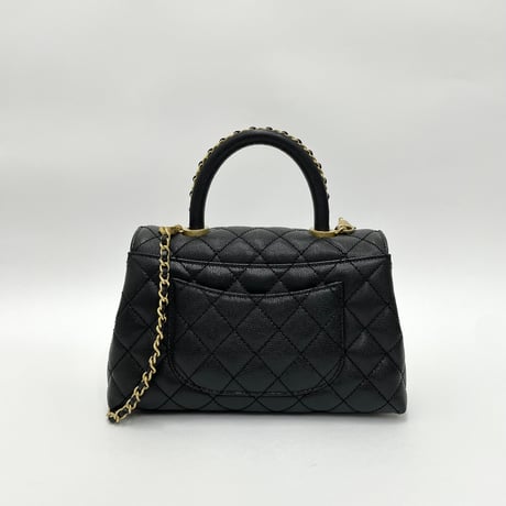 CHANEL 保存品 ココハンドルS キャビアスキン 2WAYハンドバッグ ブラック/ゴールド金具ICチープランダム番台