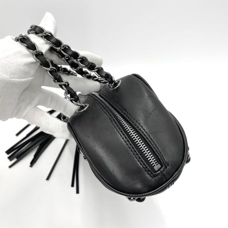 CHANEL ラムスキン フリンジ付き チェーンショルダーバッグ 8番台
