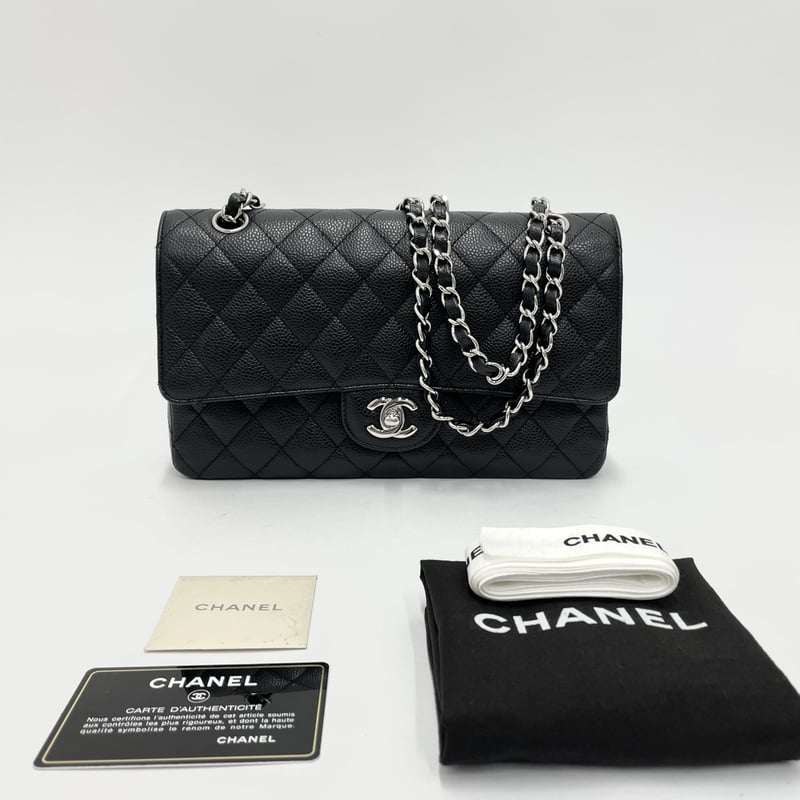 CHANEL キャビアスキン マトラッセ25 Wフラップ チェーンショルダー