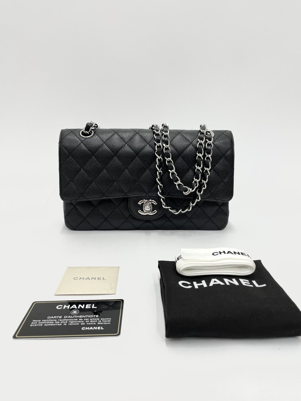 CHANEL キャビアスキン マトラッセ25 Wフラップ チェーン ...