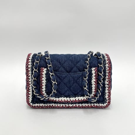 CHANEL ミニ マトラッセ チェーンショルダーバッグ デニム  ブルー／レッド／ホワイト 26番台