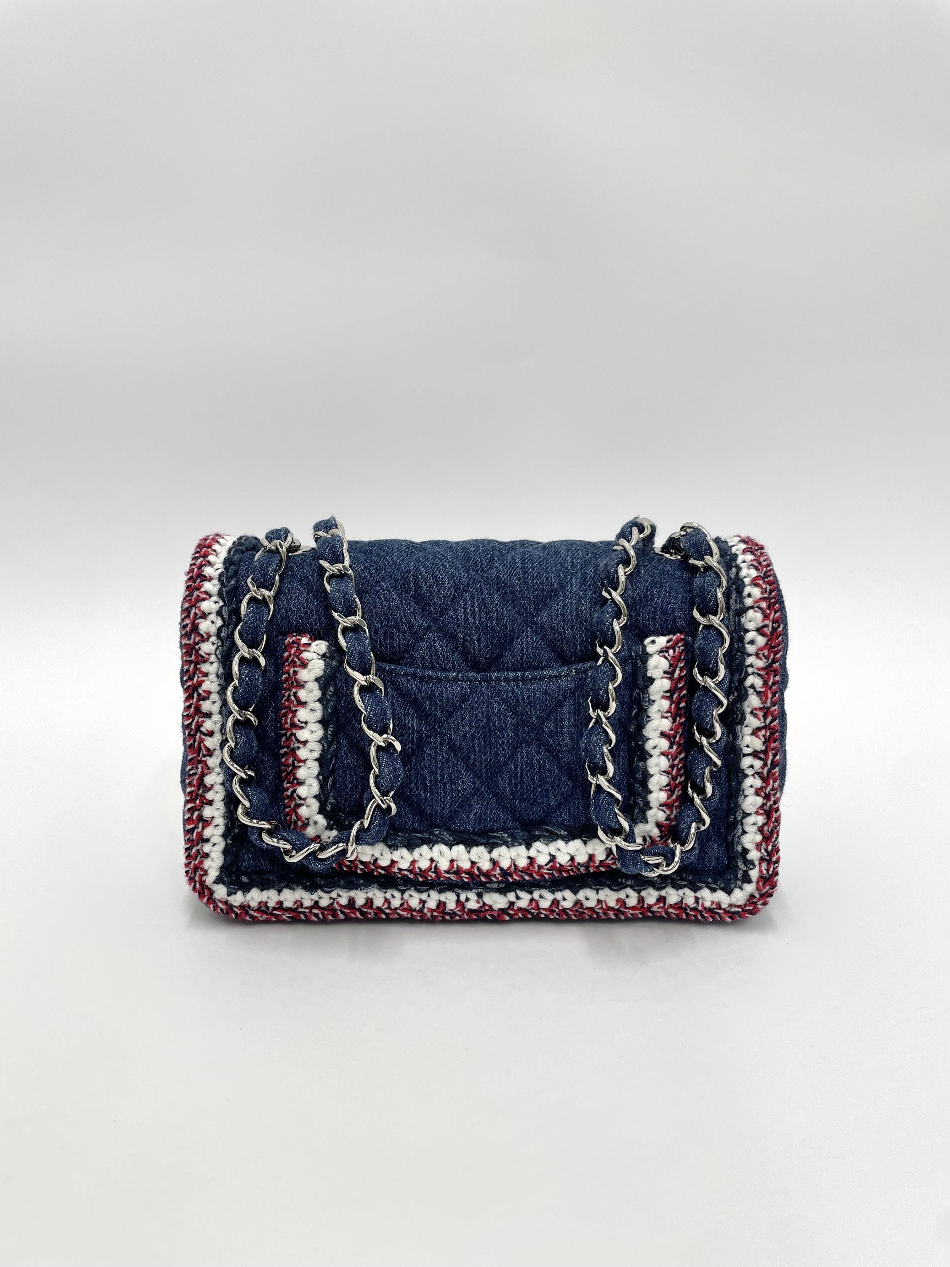 CHANEL ミニ マトラッセ チェーンショルダーバッグ デニム ブルー