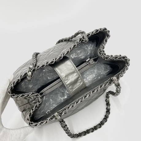 CHANEL レザー シルバー加工 チェーンミー トートバッグ 16番台