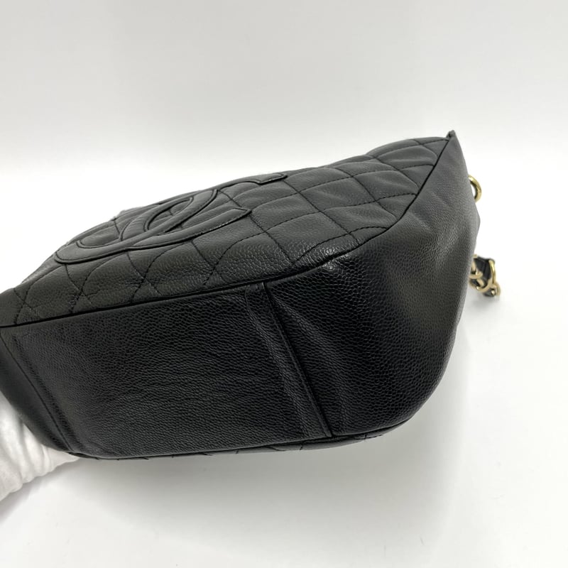 CHANEL黒 キャビアスキン チェーンショルダーバッグ ロゴヴィンテージ本物 キャビアスキン シャネル CHANEL ロゴ チェーンショルダーバッグ
