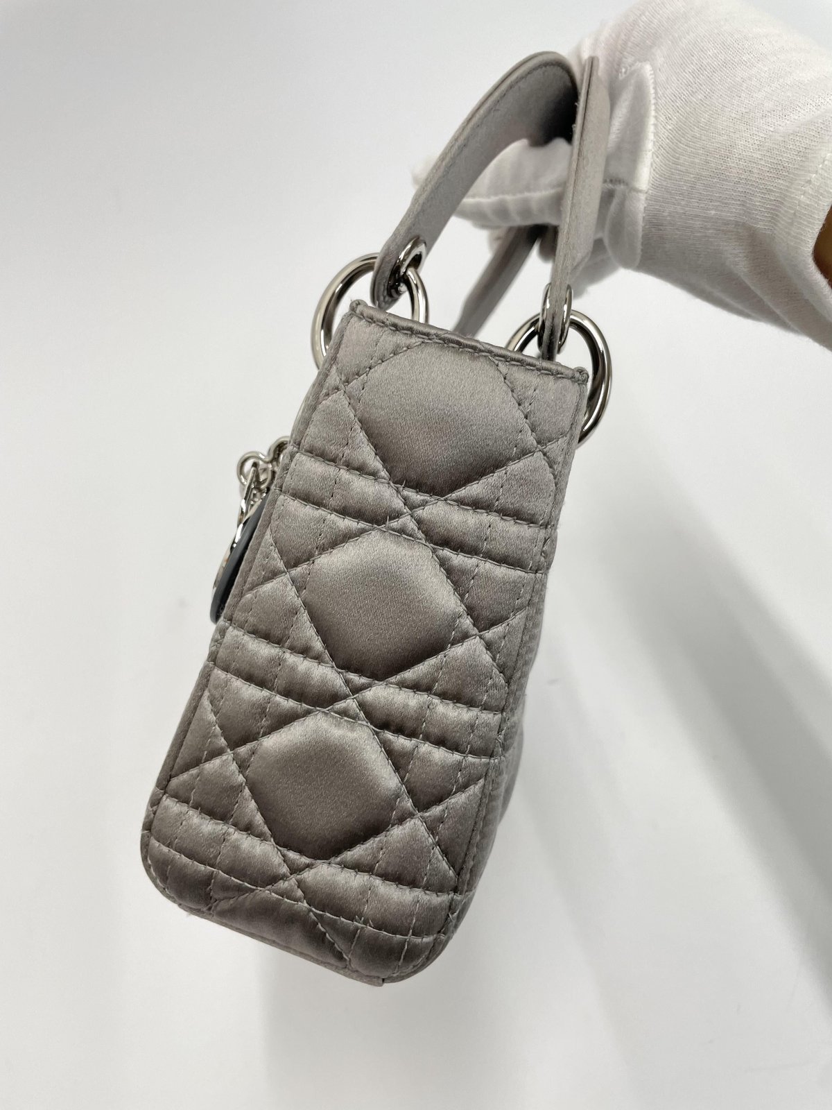 CHRISTIAN DIOR レディディオール ミニ サテン/グレー ハンドバッグ