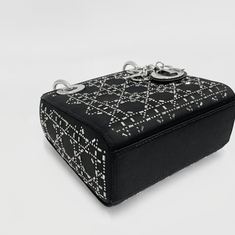 CHRISTIAN DIOR レディディオール ミニ M0500PRTC サテン/ビーズ ブラック ハンドバッグ