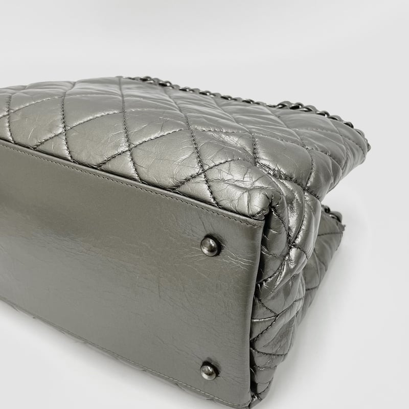 CHANEL レザー シルバー加工 チェーンミー トートバッグ 16番台