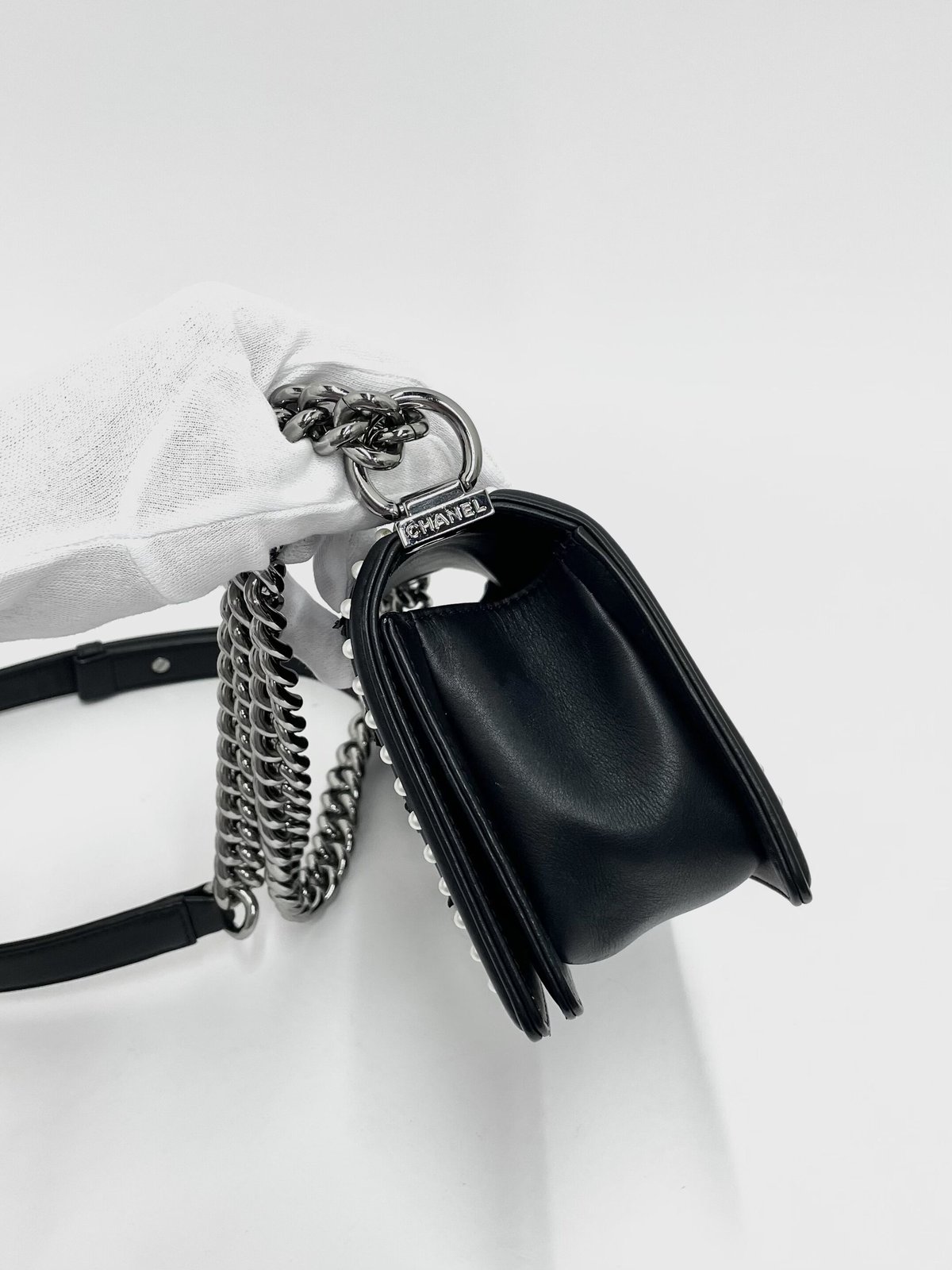 最終価格 CHANEL パールスモールバッグ ミニ フラップ バッグ、シャイニー ラムスキン & コスチューム