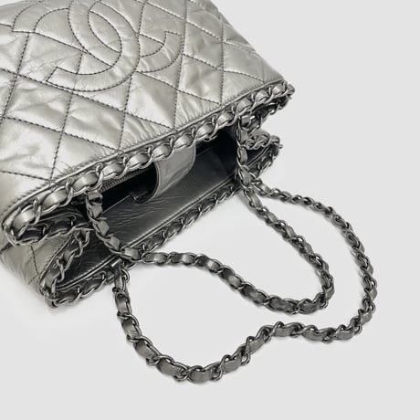CHANEL レザー シルバー加工 チェーンミー トートバッグ 16番台
