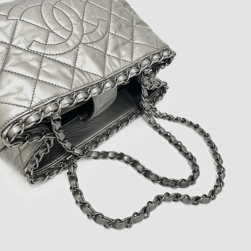 CHANEL レザー シルバー加工 チェーンミー トートバッグ 16番台