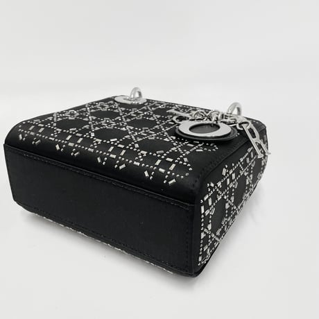 CHRISTIAN DIOR レディディオール ミニ M0500PRTC サテン/ビーズ ブラック ハンドバッグ