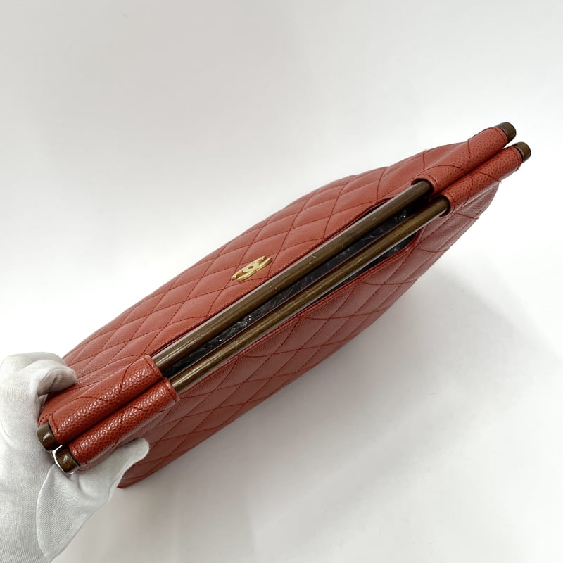 CHANEL キャビアスキン マトラッセ ウッド調 ハンドバッグ 8番台